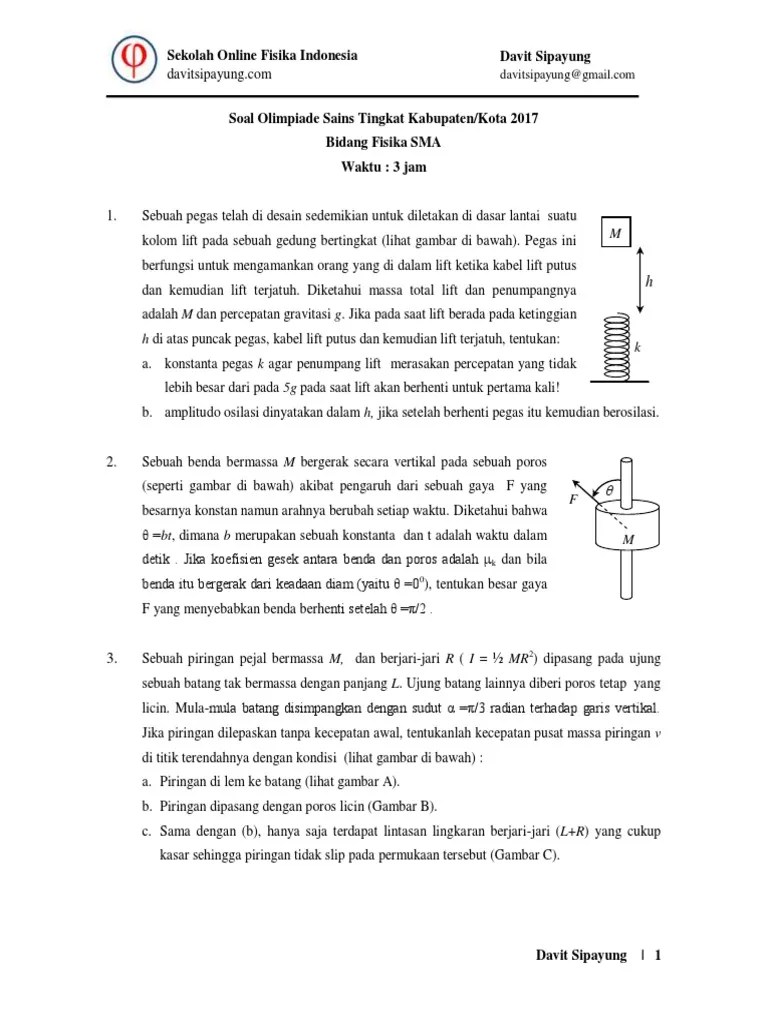 Soal dan Pembahasan Olimpiade Fisika SMA Tingkat Kabupaten 2017 oleh