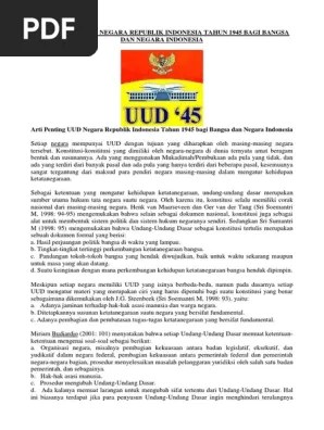 Arti Penting Uud Negara Republik Indonesia Tahun 1945 Bagi Bangsa Dan  Negara Indonesia | PDF