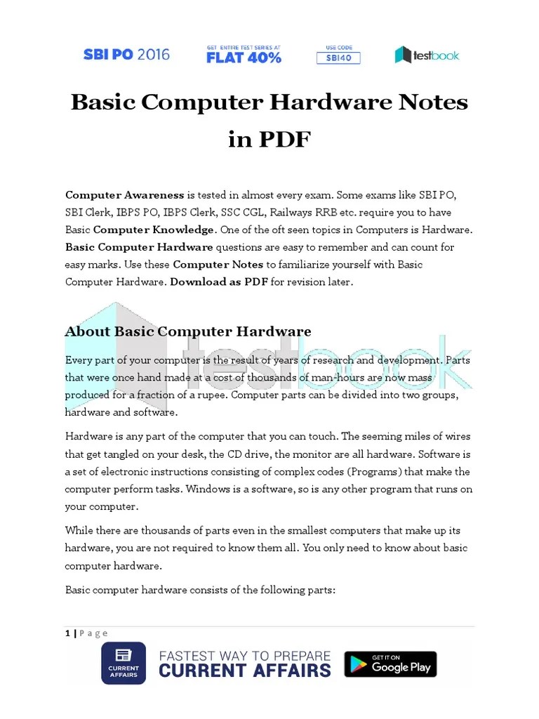 Basic Computer Hardware Notes in PDF Random Access Memory Read