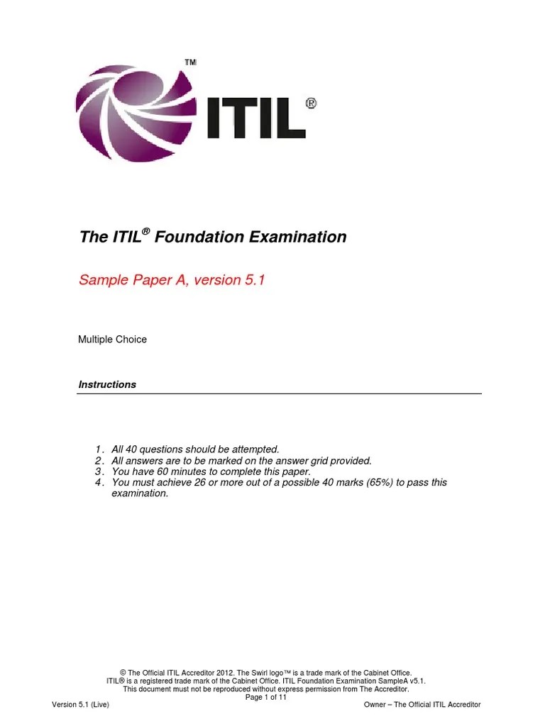 Sample a Axelos Itil Exam Itil Leadership