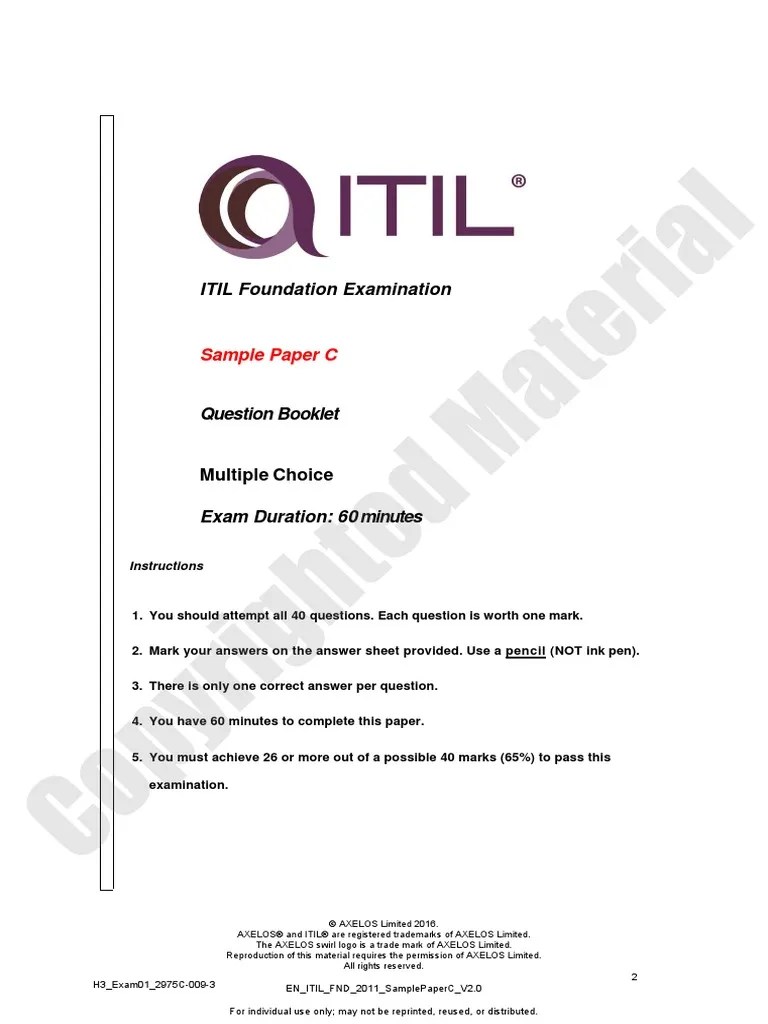 Sample c Axelos Itil Exam Itil Computing
