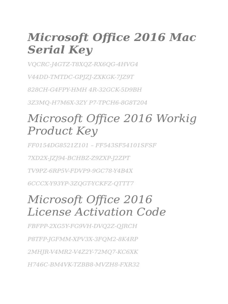 Microsoft Office 2016 Mac Serial Key PDF