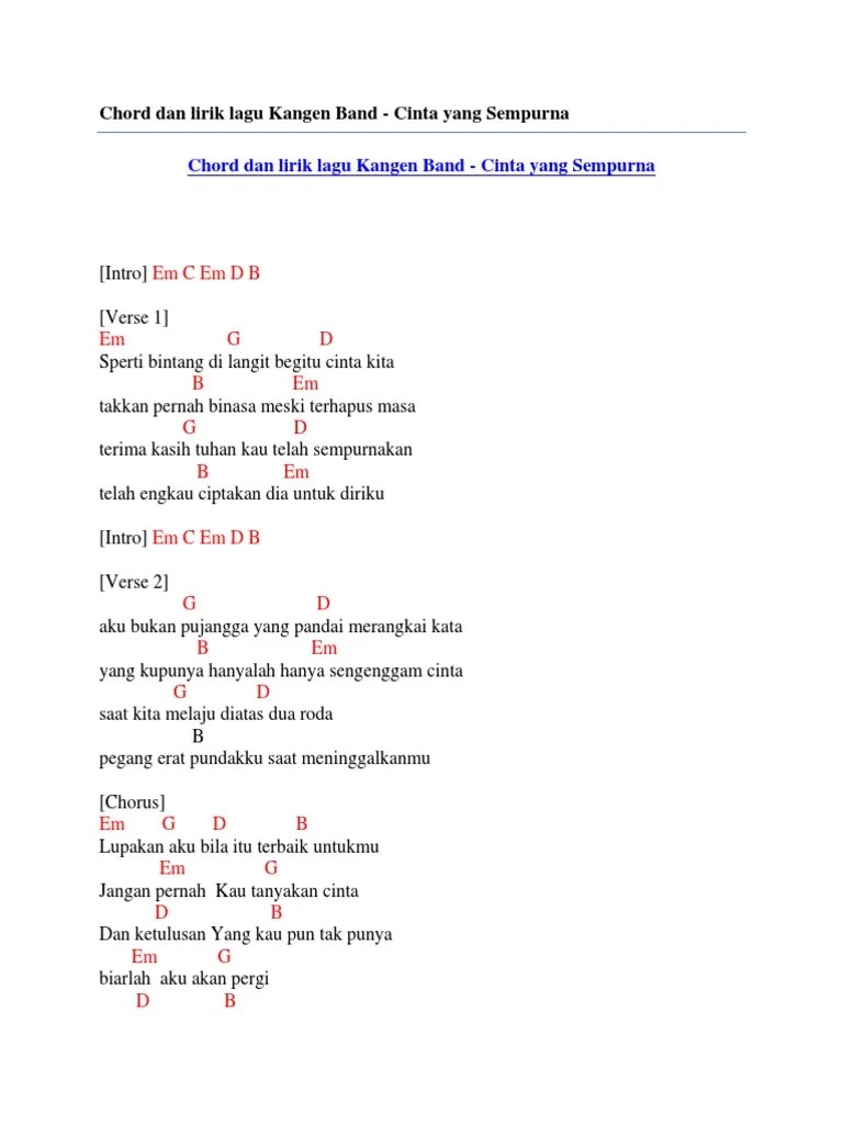 Chord Dan Lirik Lagu Kangen Band - Cinta Yang Sempurna | PDF
