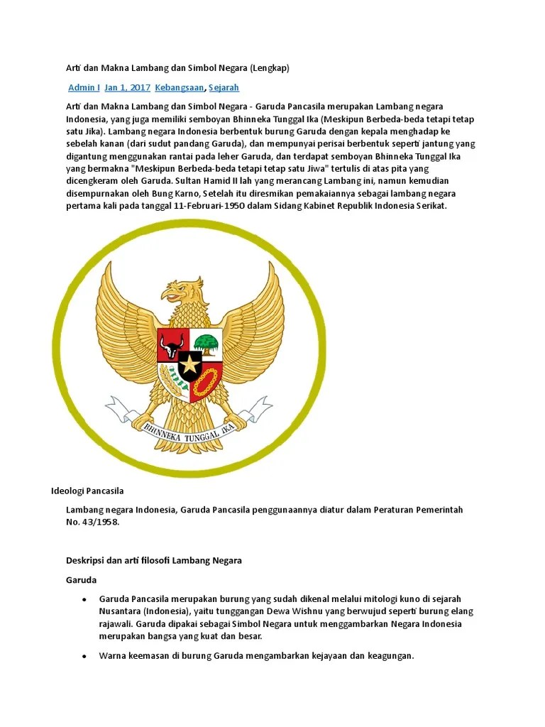 Gambar Lambang Negara Indonesia Dan Maknanya