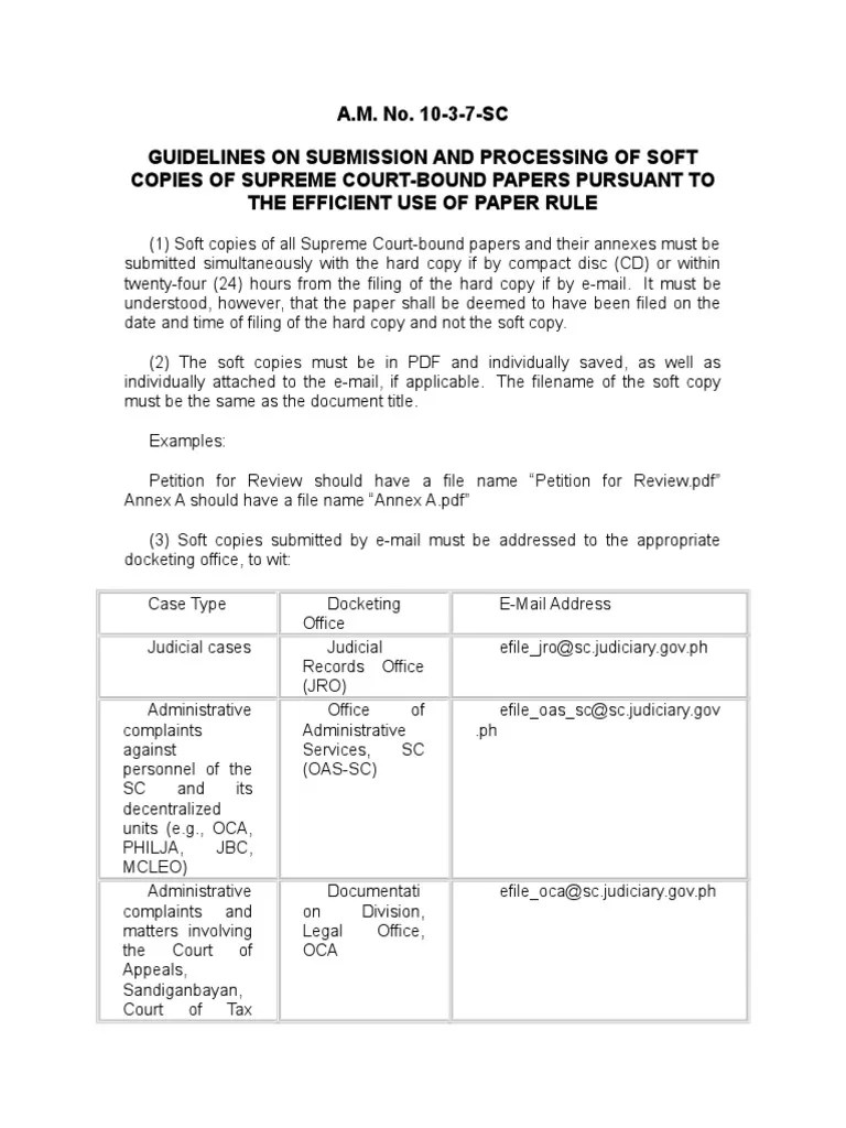 Guidelines for Submitting and Processing Soft Copies of Supreme Court