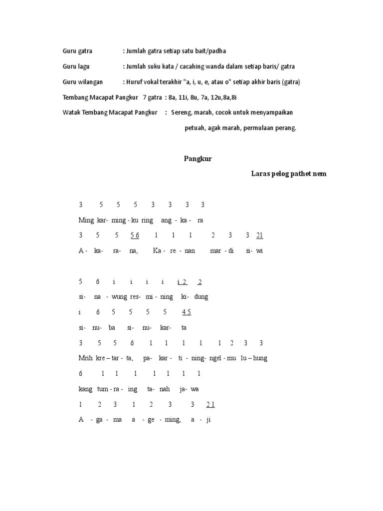 Pangkur Laras Pelog Pathet Nem | PDF