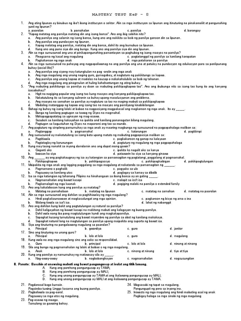 Mastery Test Esp PDF
