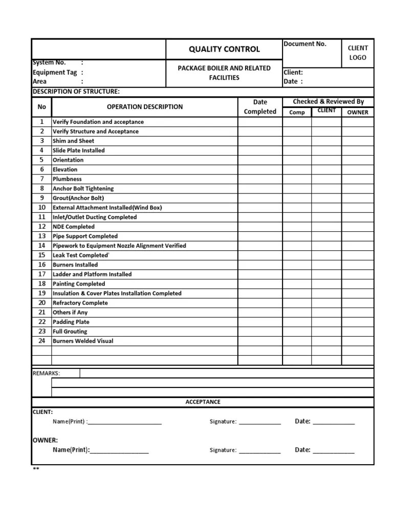 Boiler Inspection Form