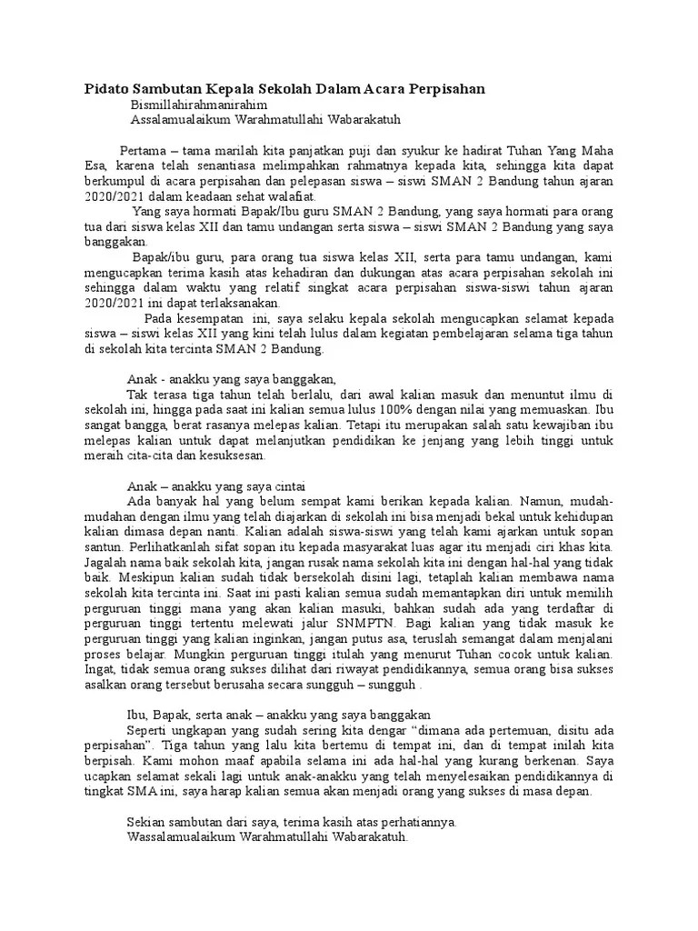 Contoh Kata Sambutan Ketua Panitia Perpisahan Kelas 6