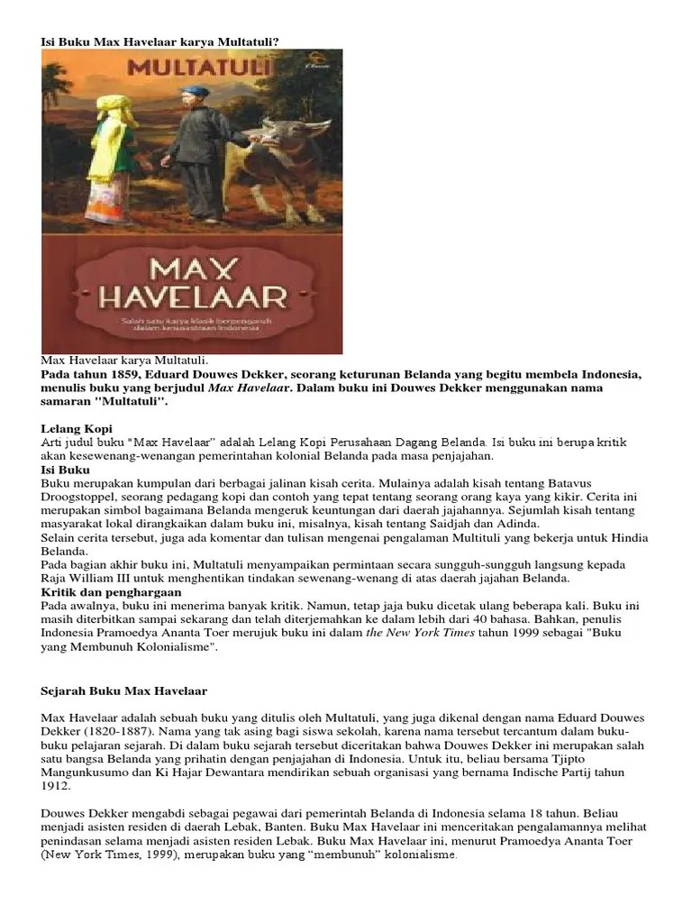 Buku Max Havelaar Yang Ditulis Oleh Multatuli Berisi