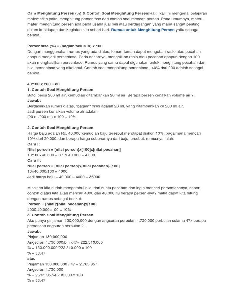 Cara Menghitung Persen | PDF