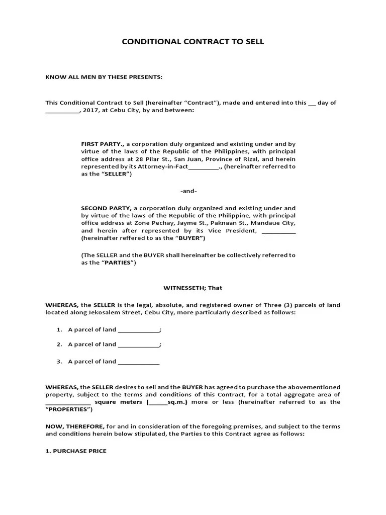 Conditional Contract to Sell Sample Deed Easement