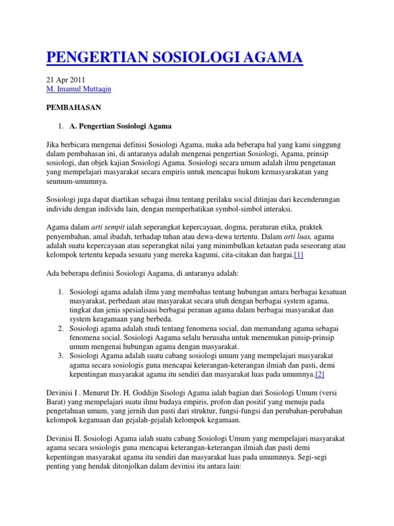 Pengertian Sosiologi Agama