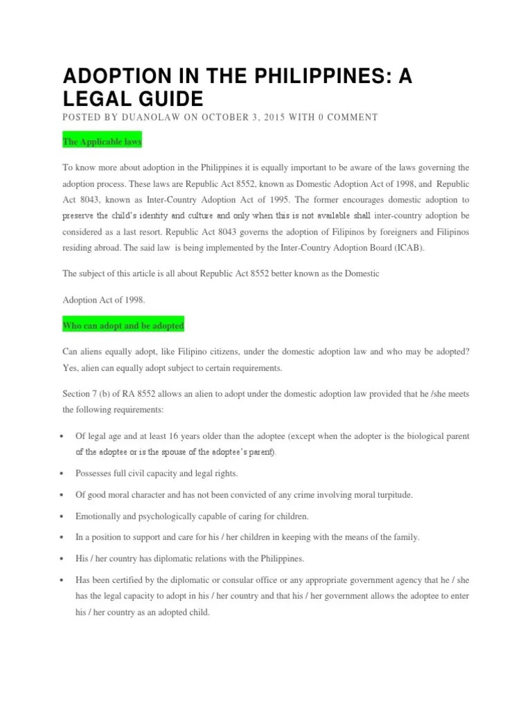 Adoption in the Philippines Adoption Child Custody