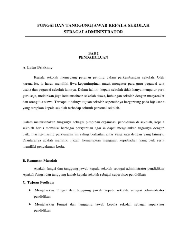 Fungsi Dan Tanggungjawab Kepala Sekolah Sebagai Administrator | PDF