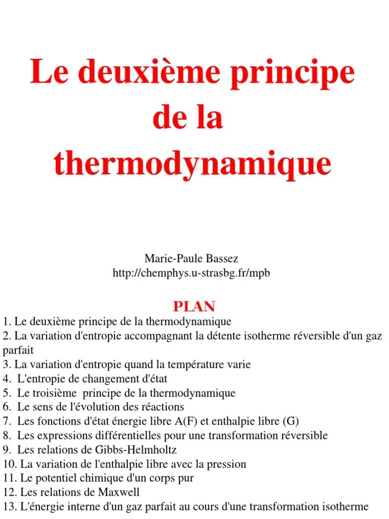 le deuxiéme Principe de la thermodynamique Entropie