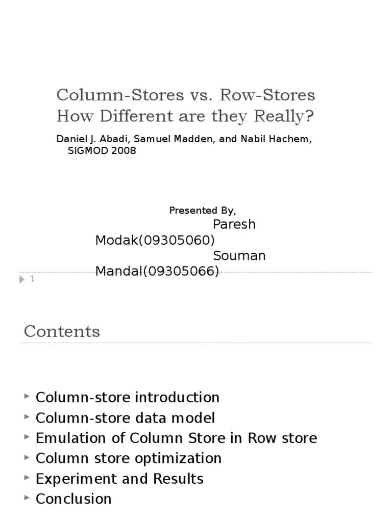 Column Vs Row PDF Database Index Information Technology