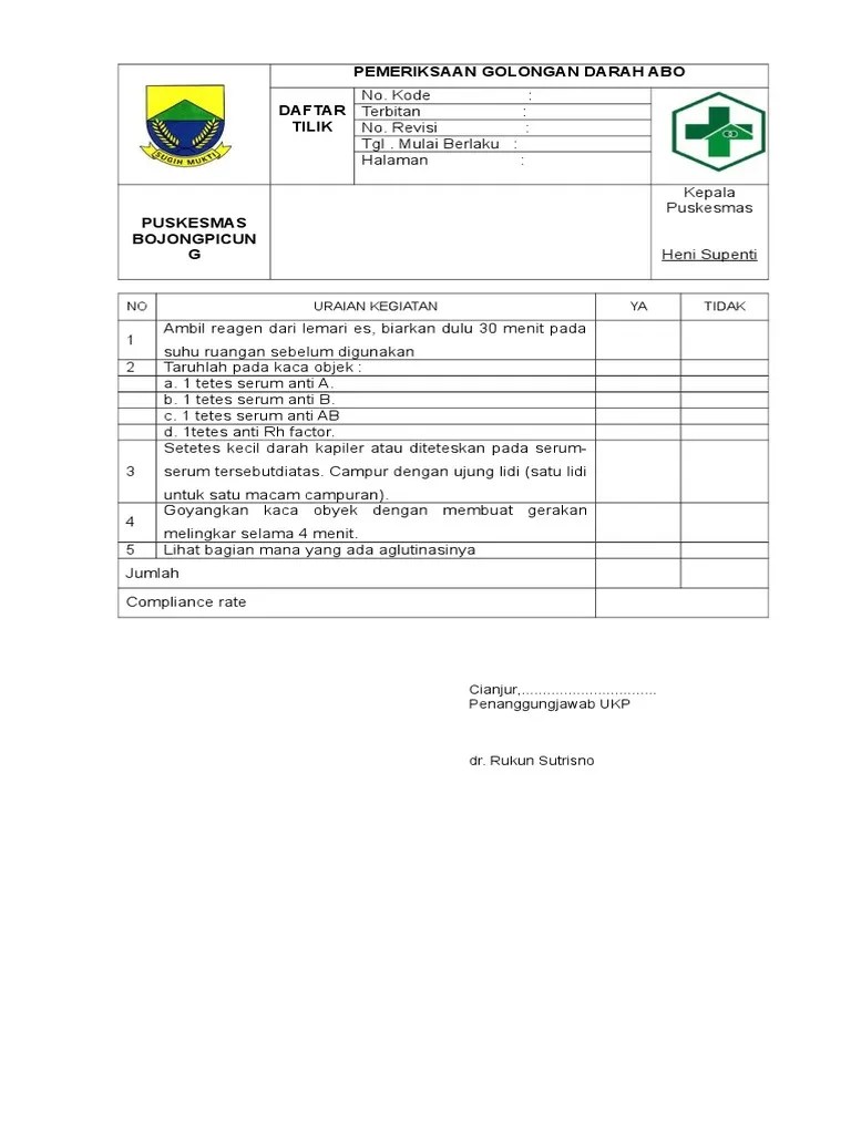 8.1.2.3 Daftar Tilik Pemeriksaan Golongan Darah
