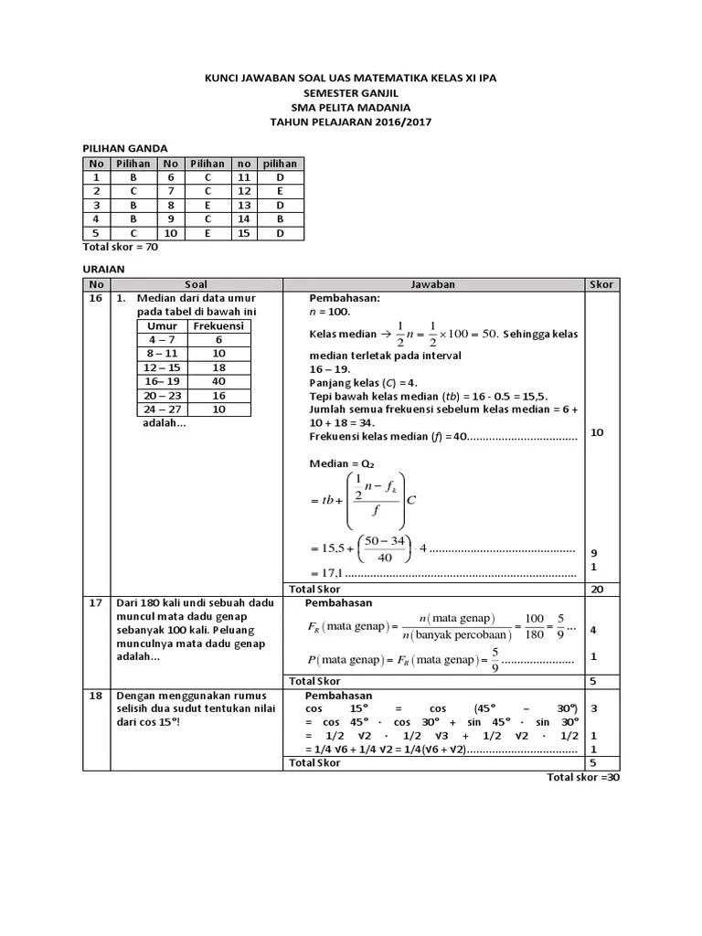 Soal Matematika Wajib Kelas 11 Semester 2 Dan Jawabannya Pdf docx -  soalkunci