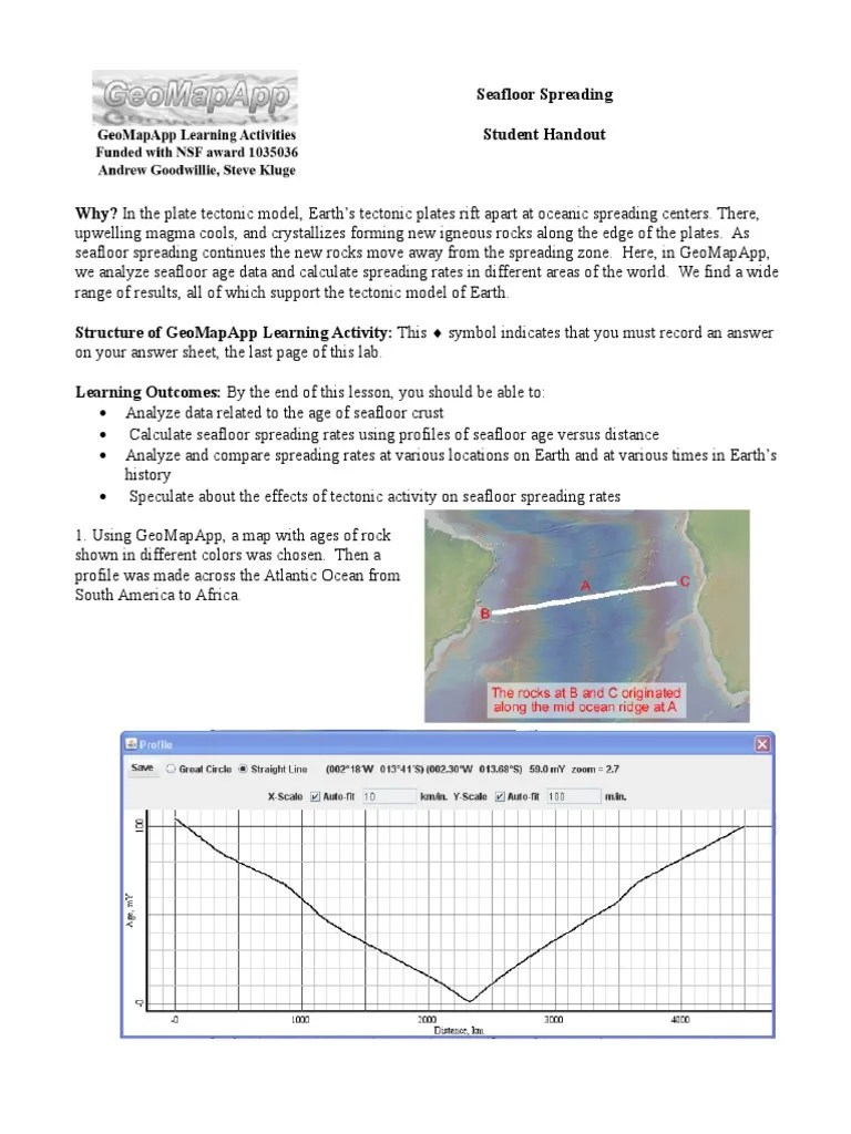 Seafloor Spreading Worksheet | PDF | Plate Tectonics | Geology