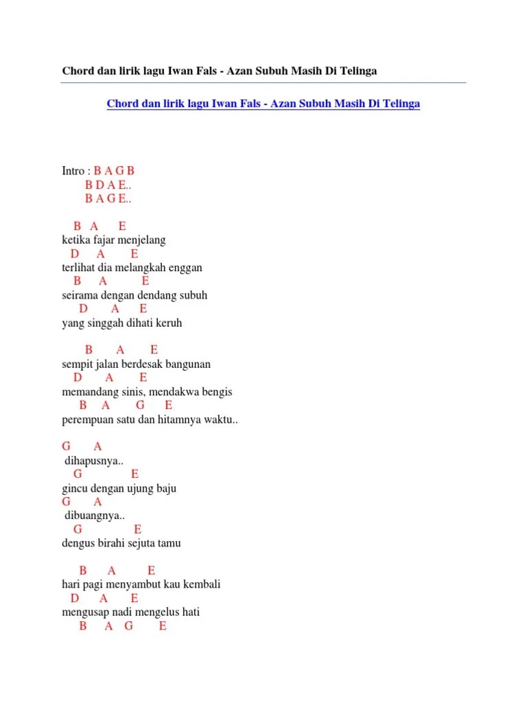 Chord Dan Lirik Lagu Iwan Fals - Azan Subuh Masih Di Telinga | PDF