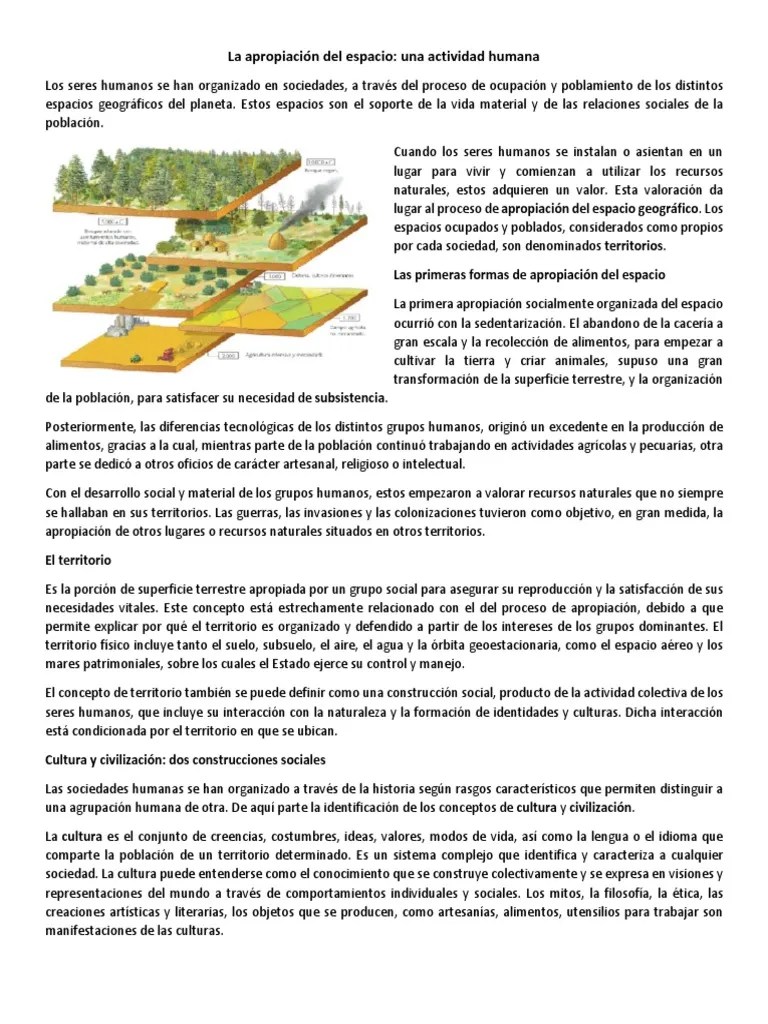Apropiación del espacio geográfico humano PDF Ciudad Área rural
