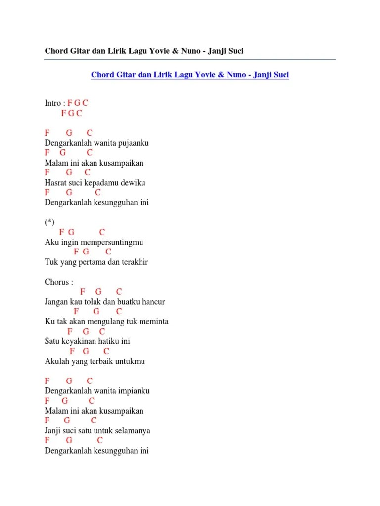 Chord Gitar Dan Lirik Lagu Yovie &amp; Nuno - Janji Suci | PDF