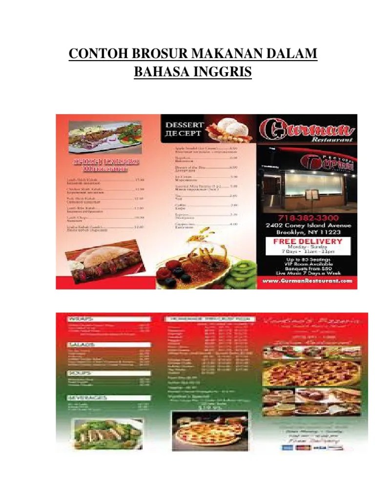 Contoh Brosur Makanan Dalam Bahasa Inggris | PDF