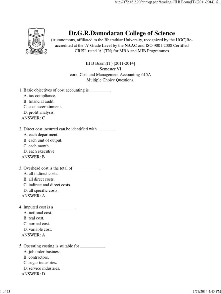 150 Mcqs Cost Accounting PDF PDF