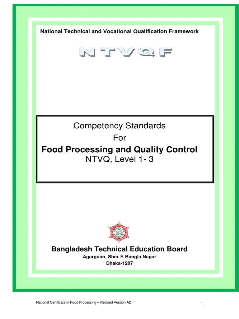 Food Processing and Quality Control NTVQ Level 1 3 PDF Vocational