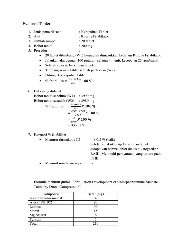 Perhitungan Kerapuhan Tablet | PDF