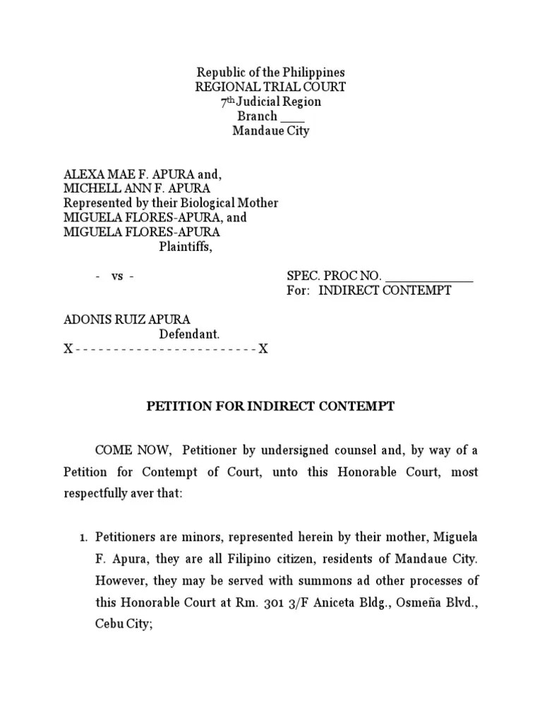 sample indirect contempt.docx Contempt Of Court Courts