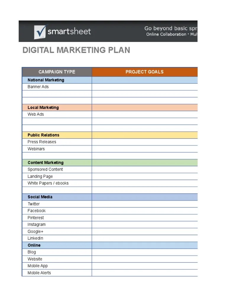 Marketing Template Digital Marketing Plan PDF