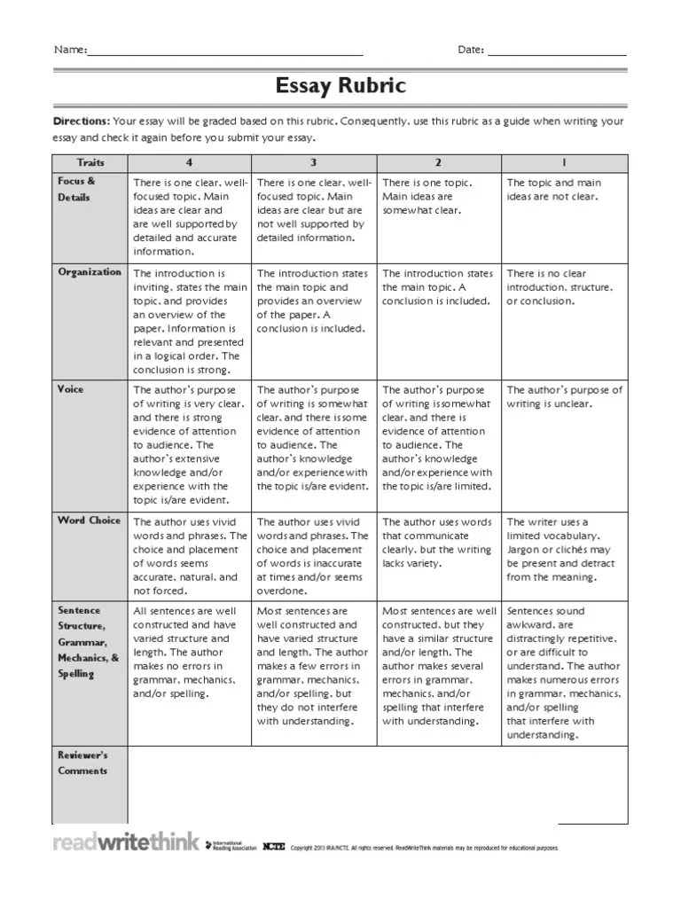 essay rubric Essays Communication