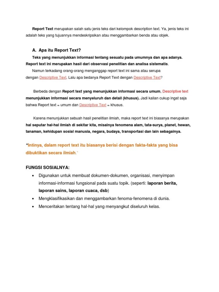 Perbedaan Report Teks Dan Descriptive Teks - Berbagai Teks Penting