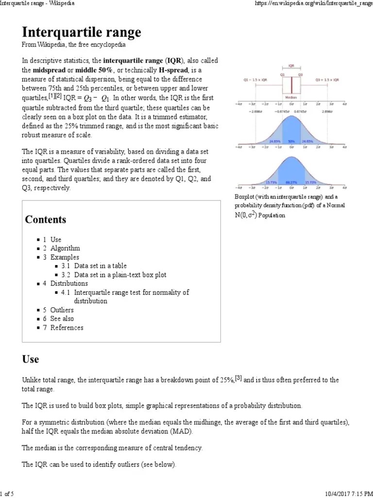 Interquartile Range Wikipedia Statistical Analysis Descriptive