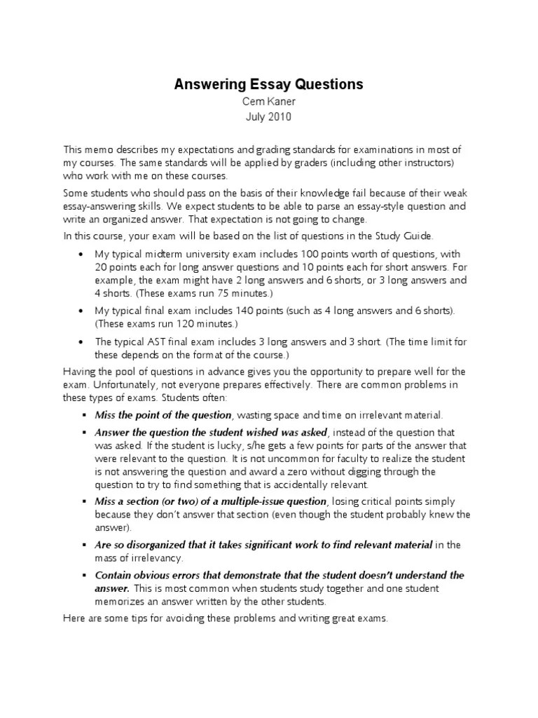 Answering Essay Questions PDF PDF Definition Test (Assessment)