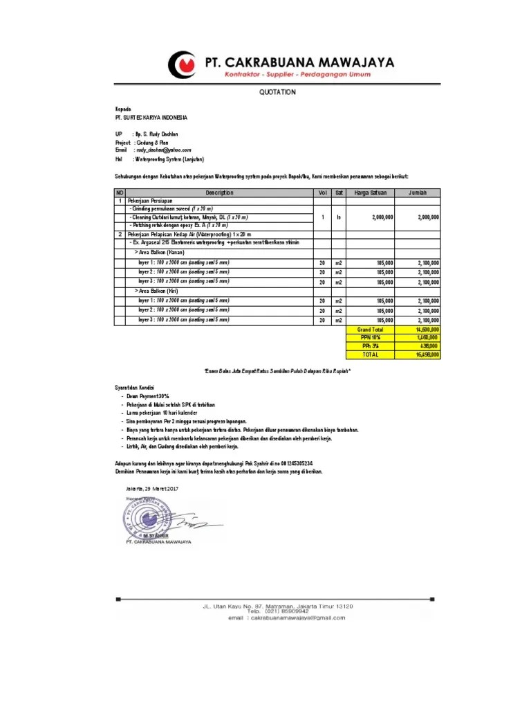 Waterproofing Quotation Template chasiupaperstimes