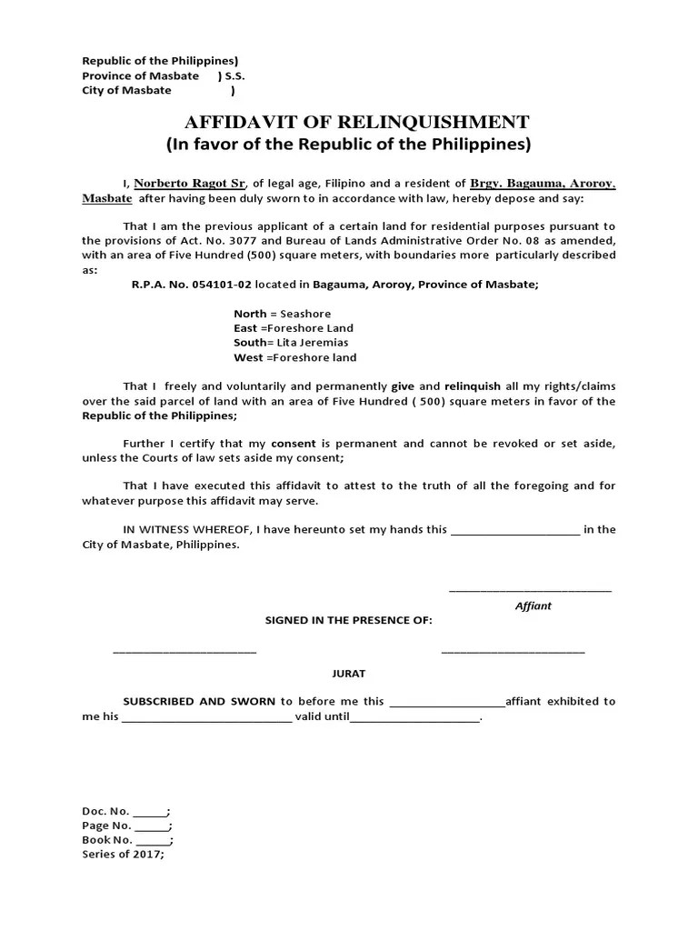 Affidavit of Relinquisment