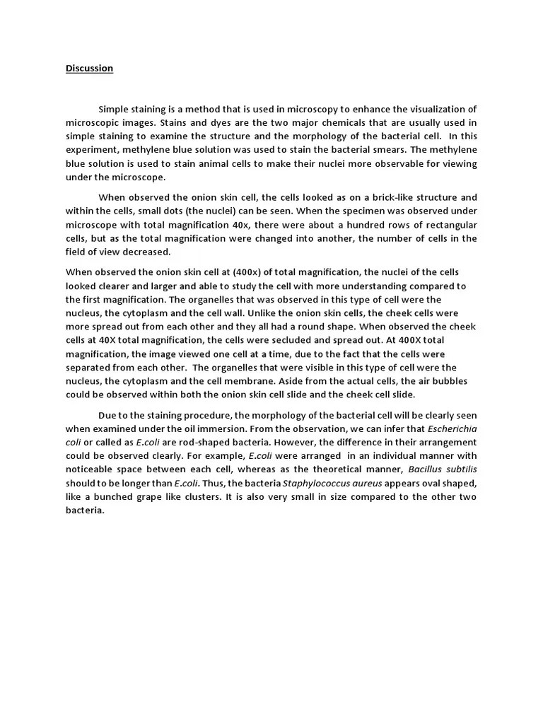 Discussion of Lab Report Mic 125 Exercise 2 PDF Staining Cell