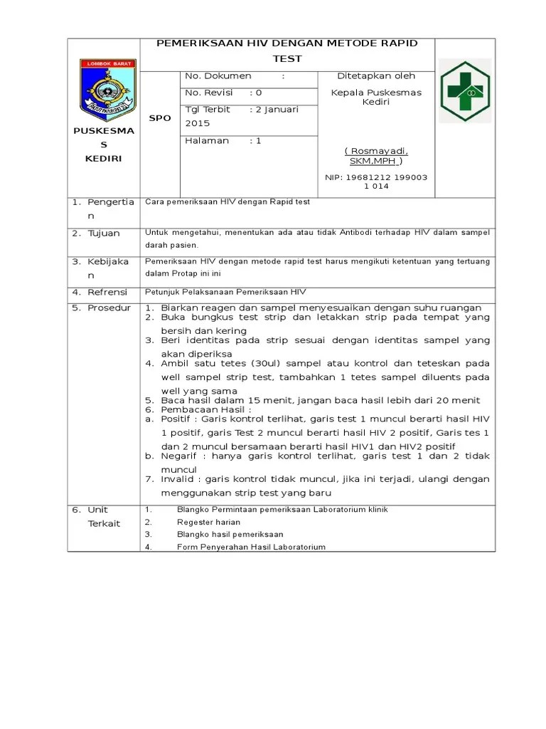328109346 Spo Pemeriksaan Hiv Dengan Metode Rapid Test