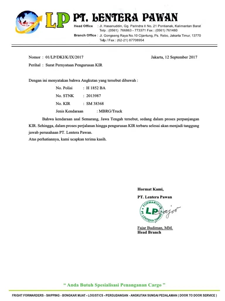 Contoh Surat Permohonan Uji Kir Contoh Surat