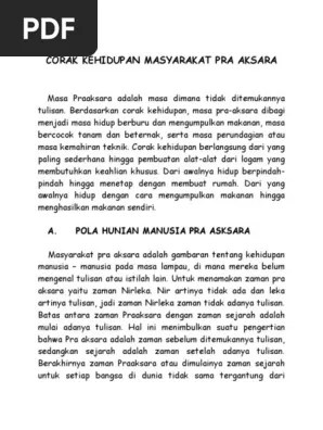 Corak Kehidupan Masyarakat Pra Aksara | PDF