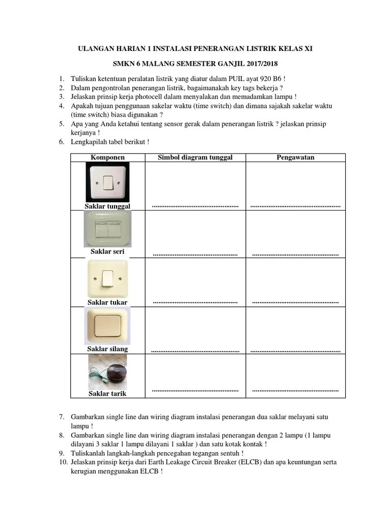 Ulangan Harian 1 Instalasi Penerangan Listrik Kelas Xi