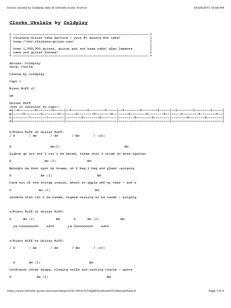 Ukulele Coldplay Clocks PDF Musical Forms Leisure