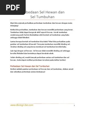 Perbedaan Sel Hewan Dan Sel Tumbuhan Untuk | PDF