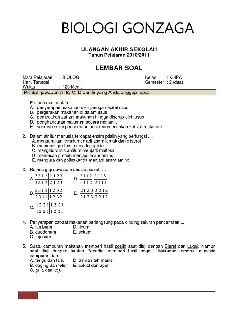 Ujian Bio Semester 2 Kelas Xi | PDF