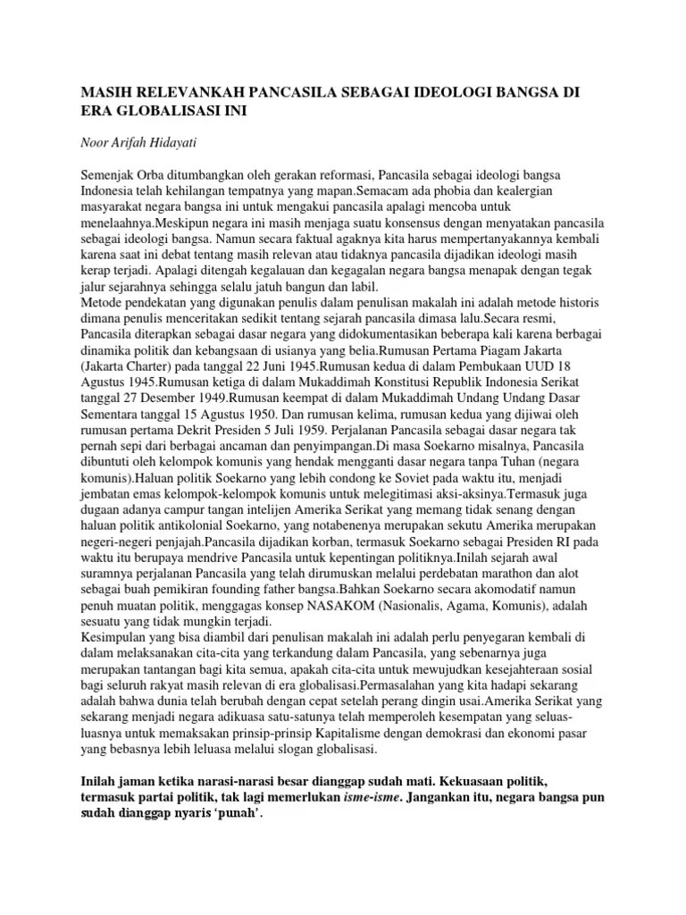 Masih Relevankah Pancasila Sebagai Ideologi Bangsa Di Era Globalisasi Ini |  PDF