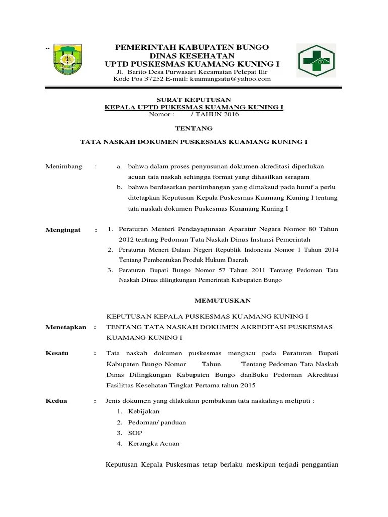 Sk Kepala Puskesmas Tentang Tata Naskah Berbagai Naskah