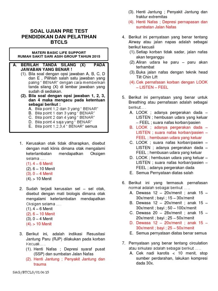 3 Soal Ujian Pre Test Btcls Sag Materi BHD Post Test Kunci